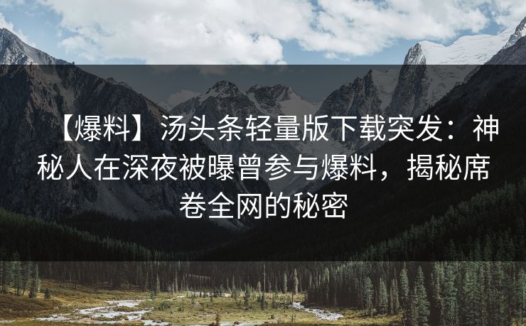【爆料】汤头条轻量版下载突发：神秘人在深夜被曝曾参与爆料，揭秘席卷全网的秘密