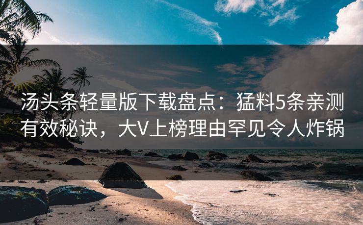 汤头条轻量版下载盘点：猛料5条亲测有效秘诀，大V上榜理由罕见令人炸锅