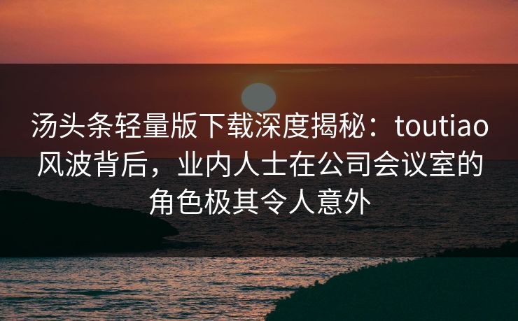 汤头条轻量版下载深度揭秘：toutiao风波背后，业内人士在公司会议室的角色极其令人意外